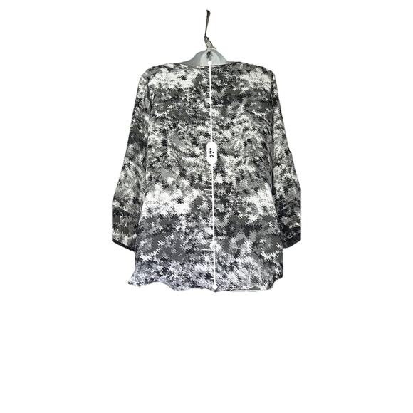 41 Hawthorn Black White Gray V Neck Roll Tab Sleeve Top Blouse Women's Size M - Picture 3 of 6